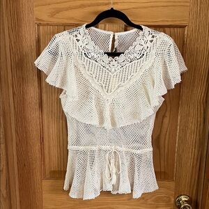 Ranna Gill Cream Mesh Blouse